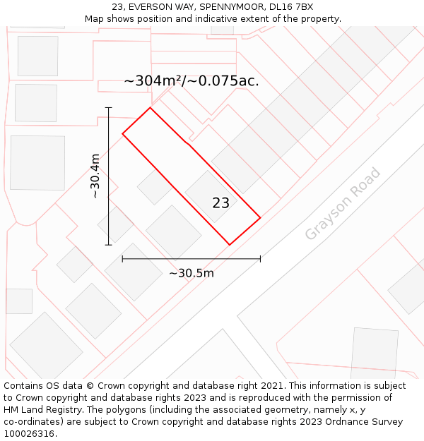 23, EVERSON WAY, SPENNYMOOR, DL16 7BX: Plot and title map