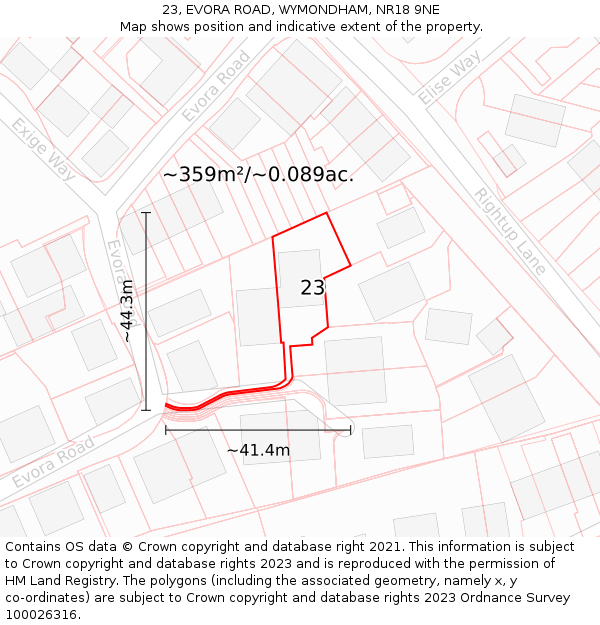 23, EVORA ROAD, WYMONDHAM, NR18 9NE: Plot and title map