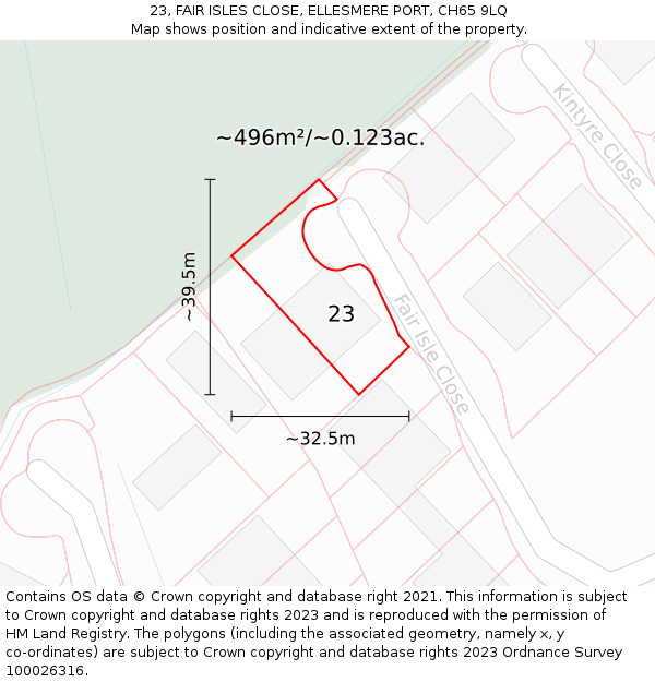 23, FAIR ISLES CLOSE, ELLESMERE PORT, CH65 9LQ: Plot and title map