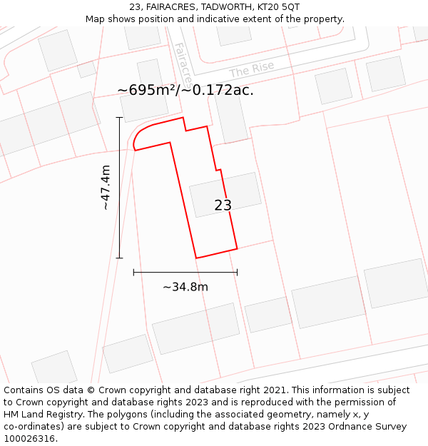 23, FAIRACRES, TADWORTH, KT20 5QT: Plot and title map