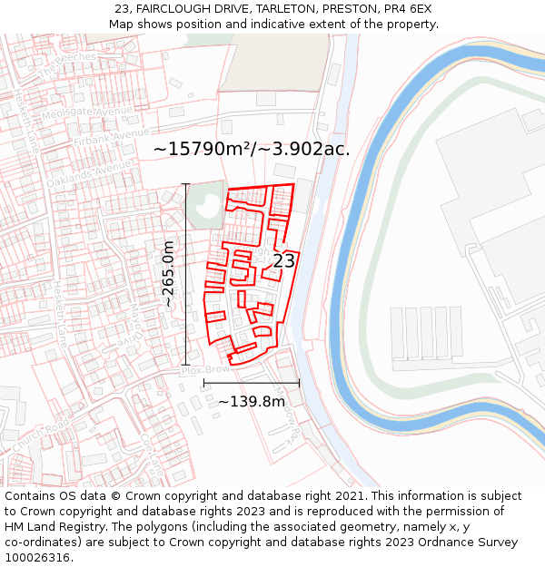 23, FAIRCLOUGH DRIVE, TARLETON, PRESTON, PR4 6EX: Plot and title map