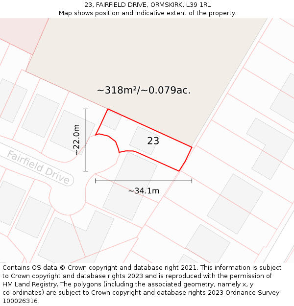 23, FAIRFIELD DRIVE, ORMSKIRK, L39 1RL: Plot and title map