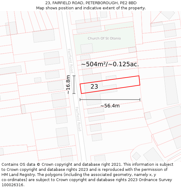 23, FAIRFIELD ROAD, PETERBOROUGH, PE2 8BD: Plot and title map