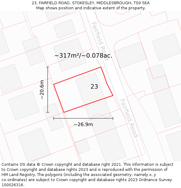 23, FAIRFIELD ROAD, STOKESLEY, MIDDLESBROUGH, TS9 5EA: Plot and title map