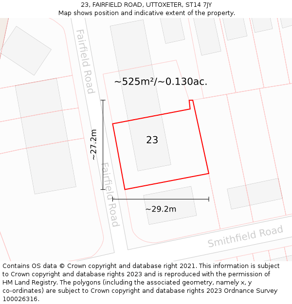 23, FAIRFIELD ROAD, UTTOXETER, ST14 7JY: Plot and title map