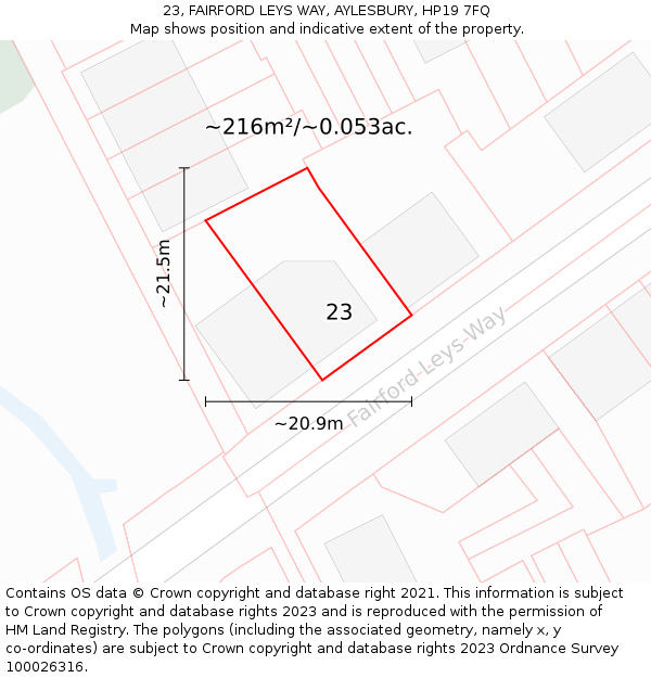 23, FAIRFORD LEYS WAY, AYLESBURY, HP19 7FQ: Plot and title map