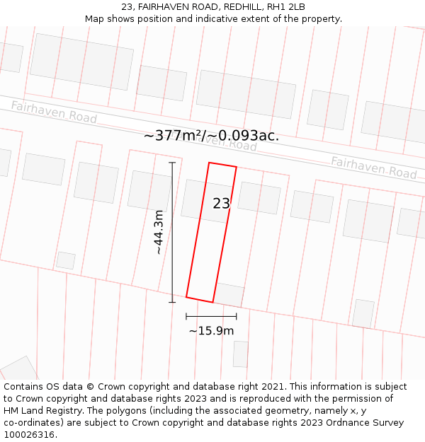 23, FAIRHAVEN ROAD, REDHILL, RH1 2LB: Plot and title map