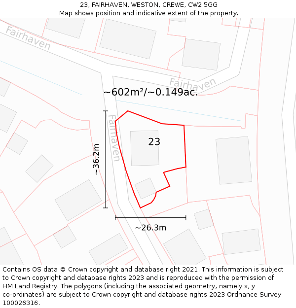 23, FAIRHAVEN, WESTON, CREWE, CW2 5GG: Plot and title map