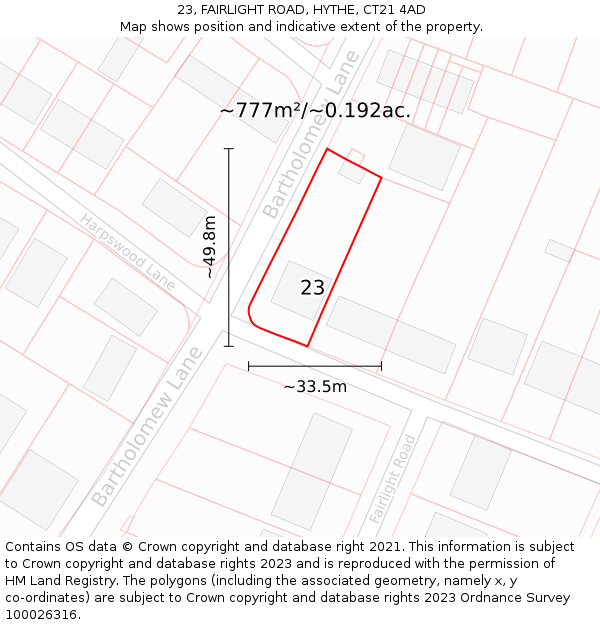 23, FAIRLIGHT ROAD, HYTHE, CT21 4AD: Plot and title map