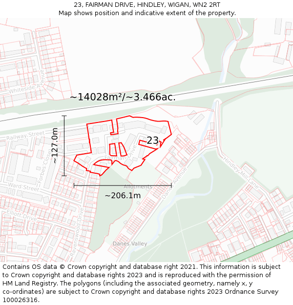 23, FAIRMAN DRIVE, HINDLEY, WIGAN, WN2 2RT: Plot and title map