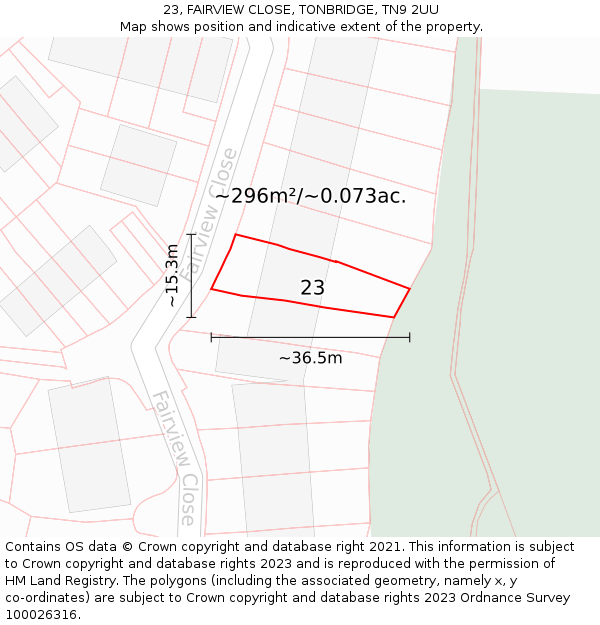 23, FAIRVIEW CLOSE, TONBRIDGE, TN9 2UU: Plot and title map