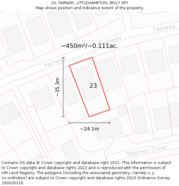 23, FAIRWAY, LITTLEHAMPTON, BN17 6PY: Plot and title map
