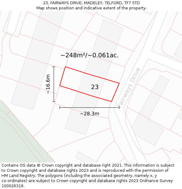 23, FAIRWAYS DRIVE, MADELEY, TELFORD, TF7 5TD: Plot and title map