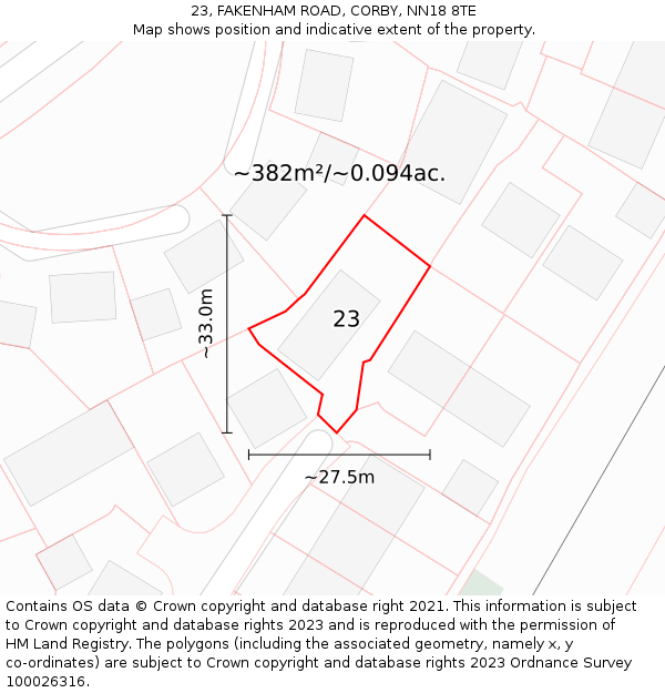 23, FAKENHAM ROAD, CORBY, NN18 8TE: Plot and title map