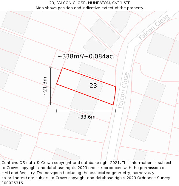 23, FALCON CLOSE, NUNEATON, CV11 6TE: Plot and title map