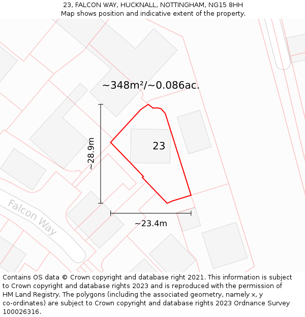 23, FALCON WAY, HUCKNALL, NOTTINGHAM, NG15 8HH: Plot and title map