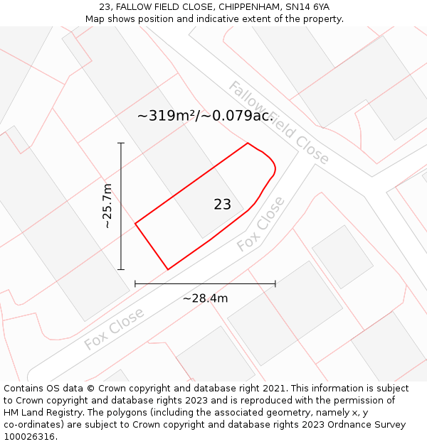 23, FALLOW FIELD CLOSE, CHIPPENHAM, SN14 6YA: Plot and title map