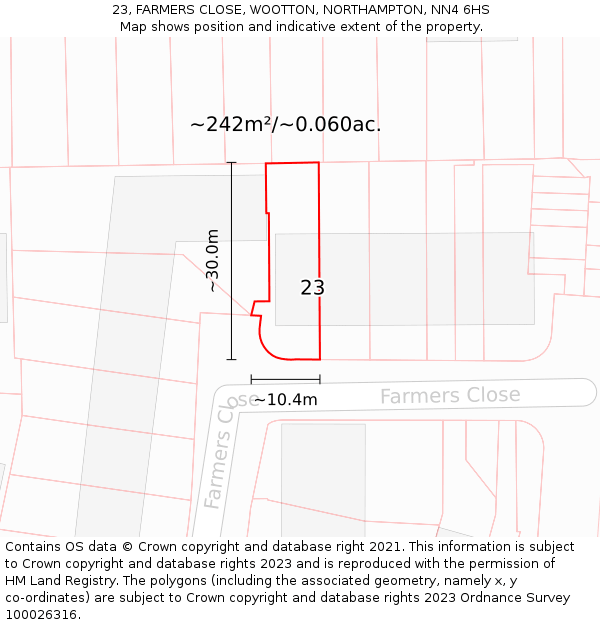 23, FARMERS CLOSE, WOOTTON, NORTHAMPTON, NN4 6HS: Plot and title map