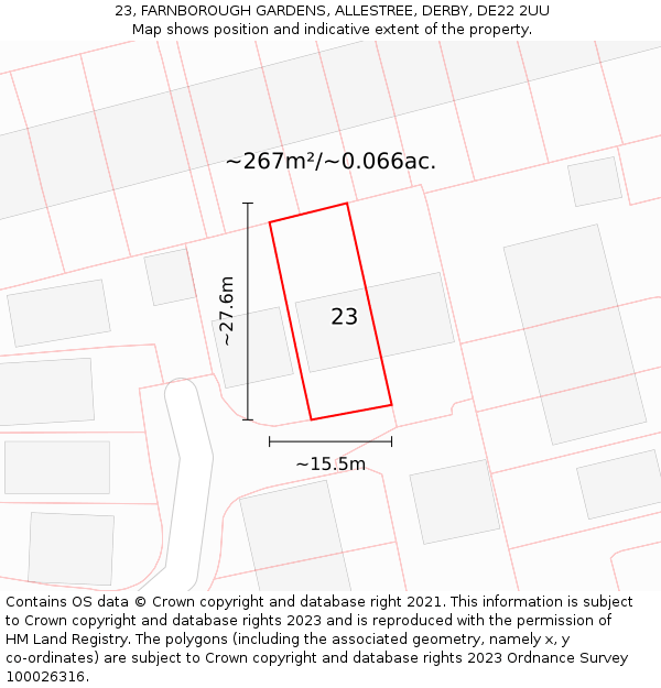 23, FARNBOROUGH GARDENS, ALLESTREE, DERBY, DE22 2UU: Plot and title map