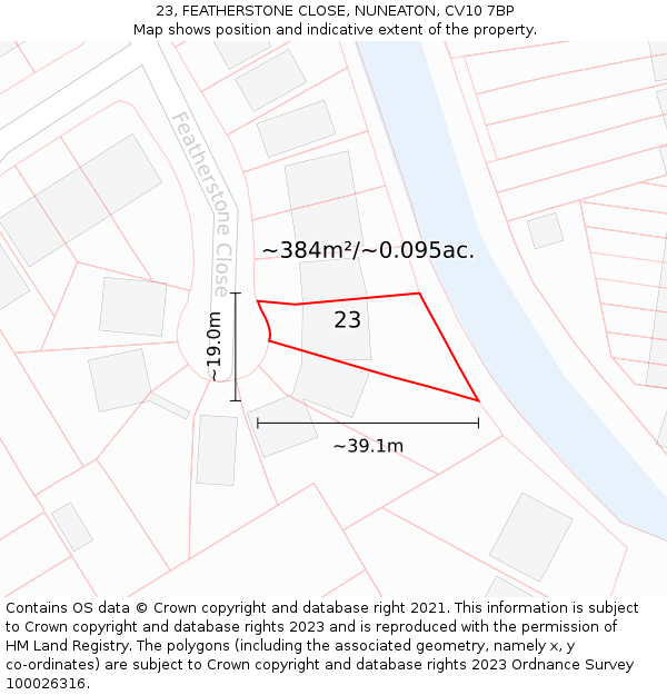 23, FEATHERSTONE CLOSE, NUNEATON, CV10 7BP: Plot and title map