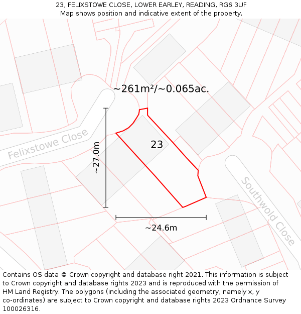 23, FELIXSTOWE CLOSE, LOWER EARLEY, READING, RG6 3UF: Plot and title map