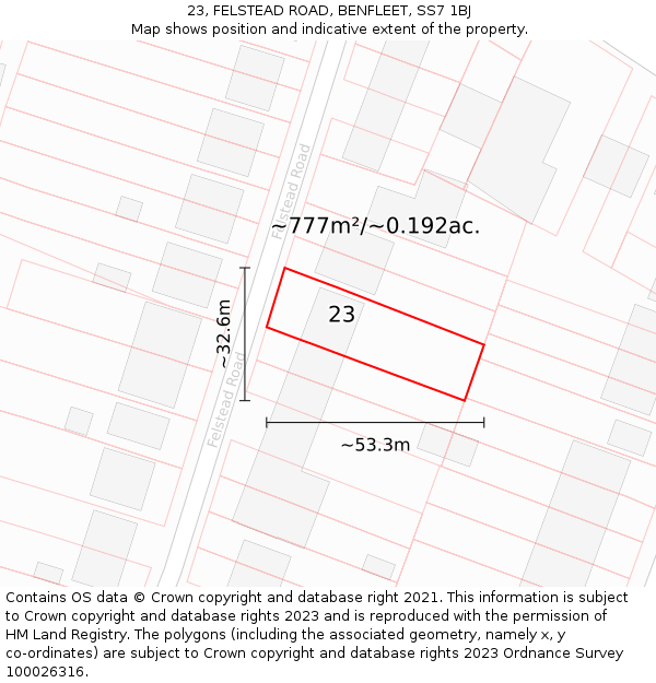 23, FELSTEAD ROAD, BENFLEET, SS7 1BJ: Plot and title map