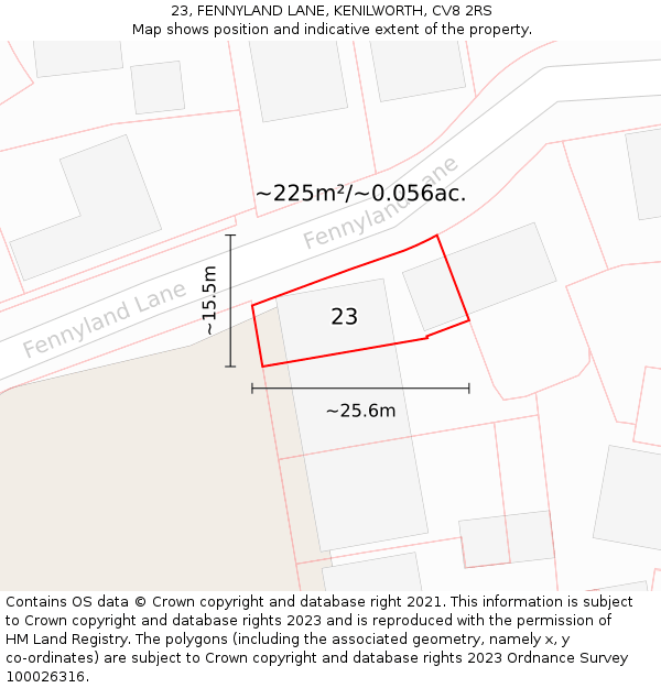 23, FENNYLAND LANE, KENILWORTH, CV8 2RS: Plot and title map
