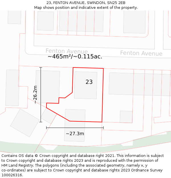 23, FENTON AVENUE, SWINDON, SN25 2EB: Plot and title map