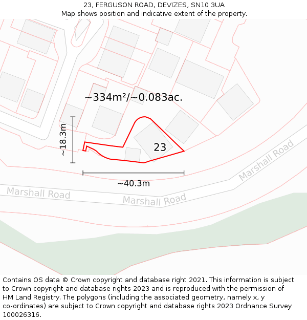 23, FERGUSON ROAD, DEVIZES, SN10 3UA: Plot and title map