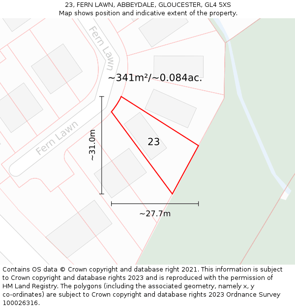 23, FERN LAWN, ABBEYDALE, GLOUCESTER, GL4 5XS: Plot and title map