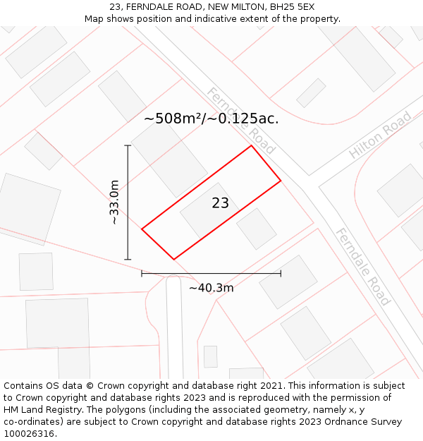 23, FERNDALE ROAD, NEW MILTON, BH25 5EX: Plot and title map