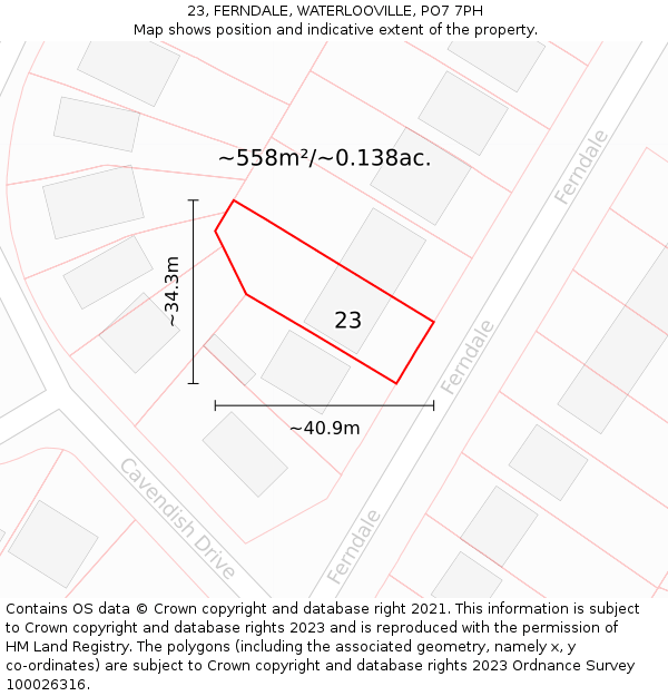 23, FERNDALE, WATERLOOVILLE, PO7 7PH: Plot and title map