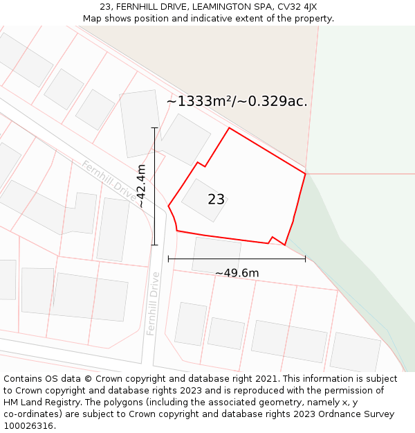 23, FERNHILL DRIVE, LEAMINGTON SPA, CV32 4JX: Plot and title map