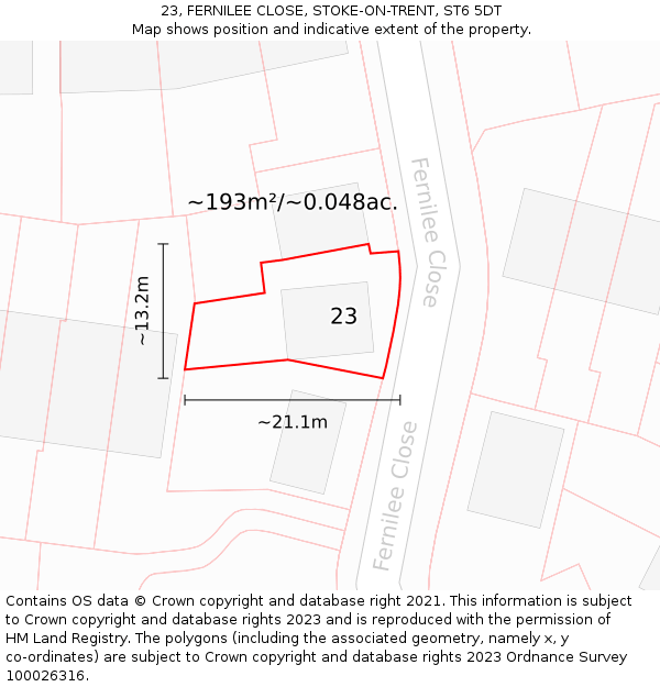 23, FERNILEE CLOSE, STOKE-ON-TRENT, ST6 5DT: Plot and title map