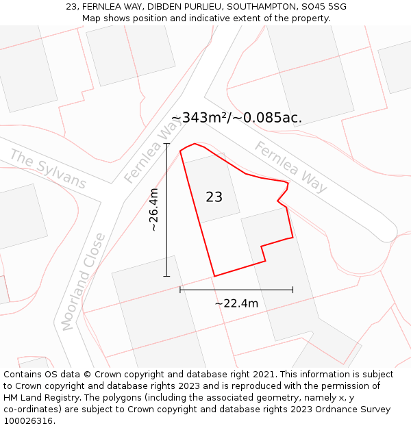 23, FERNLEA WAY, DIBDEN PURLIEU, SOUTHAMPTON, SO45 5SG: Plot and title map