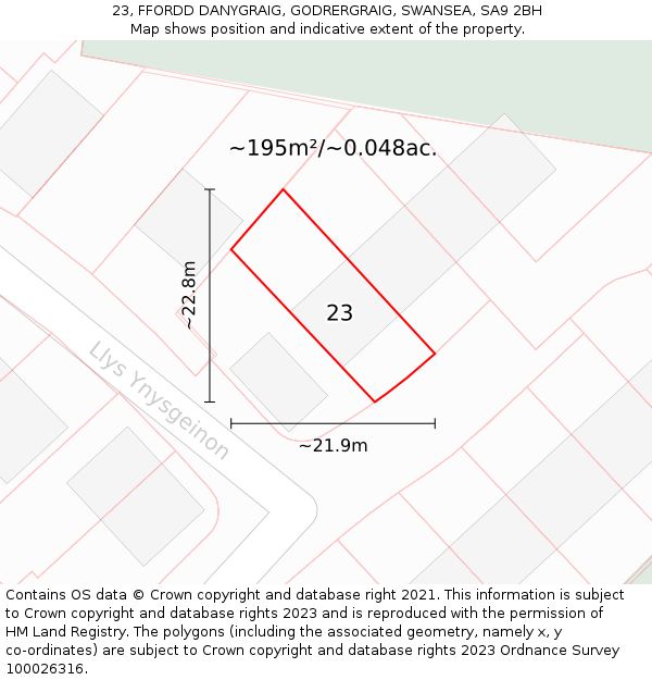 23, FFORDD DANYGRAIG, GODRERGRAIG, SWANSEA, SA9 2BH: Plot and title map