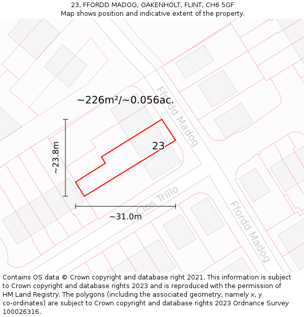 23, FFORDD MADOG, OAKENHOLT, FLINT, CH6 5GF: Plot and title map