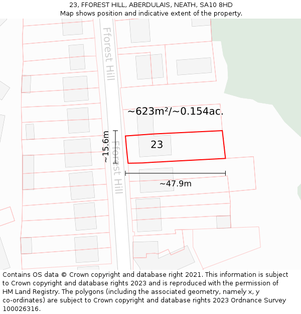 23, FFOREST HILL, ABERDULAIS, NEATH, SA10 8HD: Plot and title map