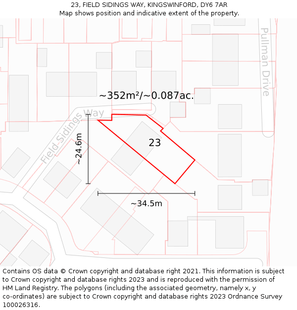 23, FIELD SIDINGS WAY, KINGSWINFORD, DY6 7AR: Plot and title map