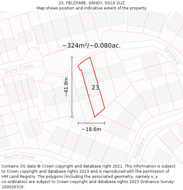 23, FIELDFARE, SANDY, SG19 2UZ: Plot and title map