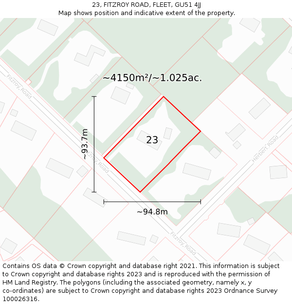 23, FITZROY ROAD, FLEET, GU51 4JJ: Plot and title map