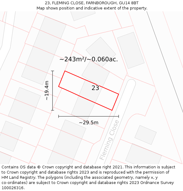 23, FLEMING CLOSE, FARNBOROUGH, GU14 8BT: Plot and title map