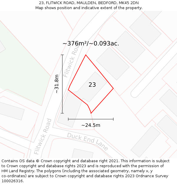 23, FLITWICK ROAD, MAULDEN, BEDFORD, MK45 2DN: Plot and title map