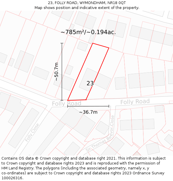 23, FOLLY ROAD, WYMONDHAM, NR18 0QT: Plot and title map