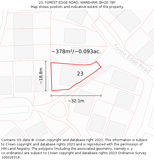 23, FOREST EDGE ROAD, WAREHAM, BH20 7BY: Plot and title map