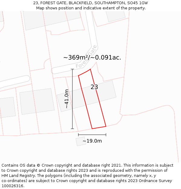 23, FOREST GATE, BLACKFIELD, SOUTHAMPTON, SO45 1GW: Plot and title map