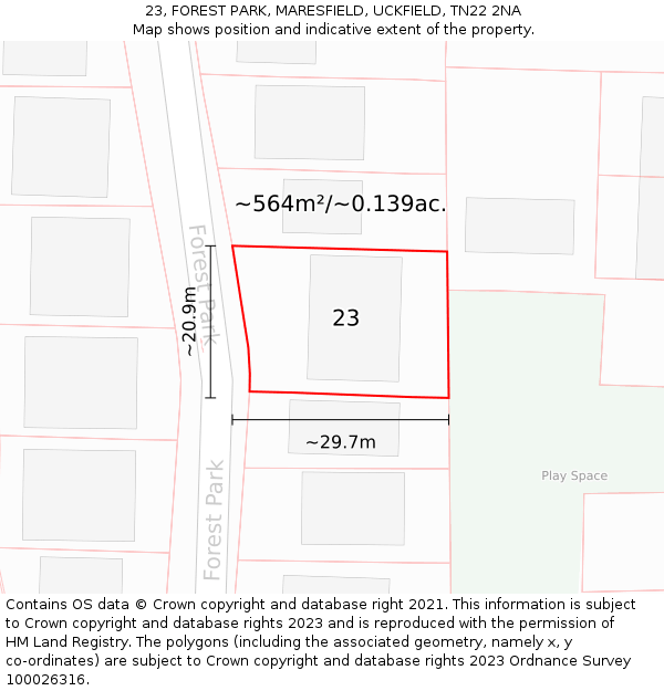 23, FOREST PARK, MARESFIELD, UCKFIELD, TN22 2NA: Plot and title map