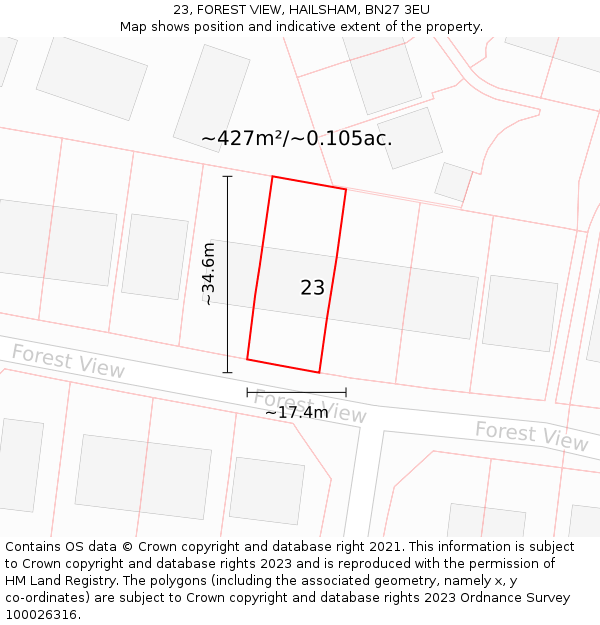 23, FOREST VIEW, HAILSHAM, BN27 3EU: Plot and title map