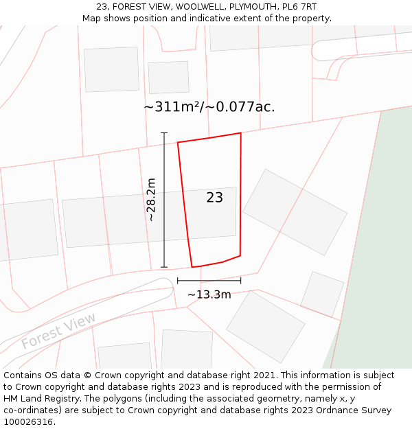 23, FOREST VIEW, WOOLWELL, PLYMOUTH, PL6 7RT: Plot and title map