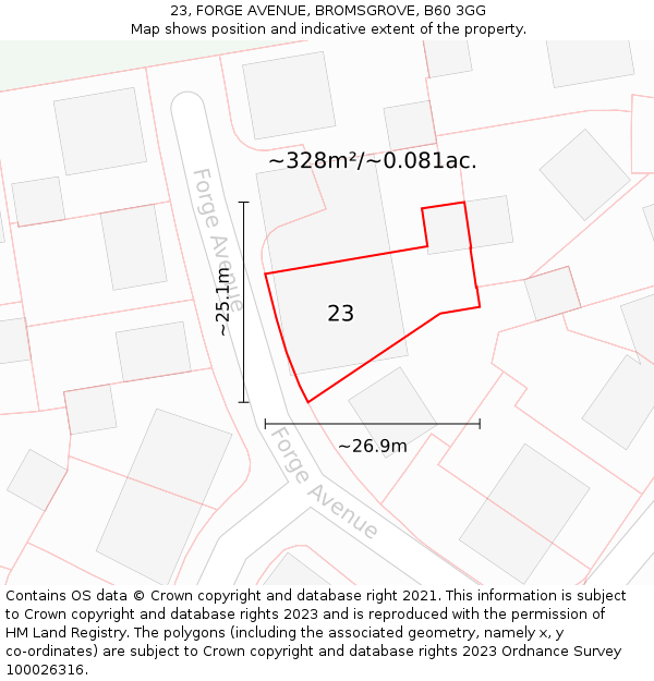 23, FORGE AVENUE, BROMSGROVE, B60 3GG: Plot and title map